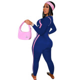 Casual Blue Long Sleeve Positioning Print Jumpsuit