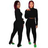 Casual Long Sleeve Bubble Fabric Pants Set