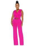 Elegant Sleeveless V Neck Pleated Bust Gold Link Jumpsuit