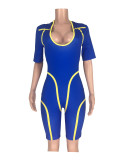 Casual Turn-down Neck Striped Romper