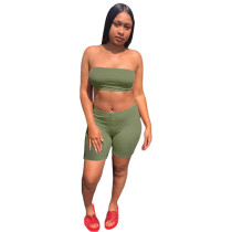 Solid Color Crop Tube Top and Shorts