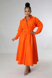 Fashion POLO Collar Loose Long Sleeve Long Dress