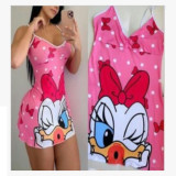 Sexy Loungewear Summer Cartoon Pattern Printed Spaghetti Strap Homewear Dress