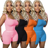 Fashion 2pcs Women Solid Sleeveless Pit Skinny Short Pants Set Outfits