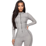Casual Zipper High Neck Jumpsuit
