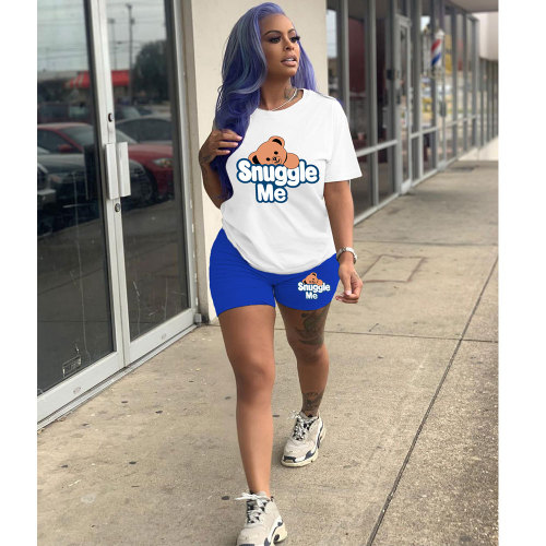 Women Tracksuits Outfit Casual Solid Color Graphic Print Short Sleeve Shorts Two-Piece Set