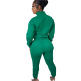 Casual High Neck Long Sleeve Zippered Solid Color Sweatshirt 2 Pieces with Pockets