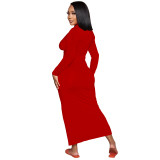 Solid Color V Neck Ruched Maxi Dress