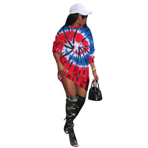 Casual Velvet Tie Dye Printed Sweatshirt Dress
