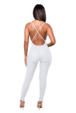Solid Color Ribbed Straps Padded Casual Yoga Bodycon Jumpsuits