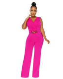 Elegant Sleeveless V Neck Pleated Bust Gold Link Jumpsuit