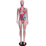 Sexy Women's Printed Halter Backless One Piece Swimsuit Rompers