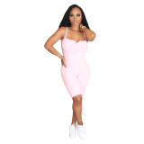 Solid Color Straps Zip Romper
