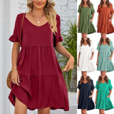 Summer Casual V Neck Three Layer Pleated Dresses