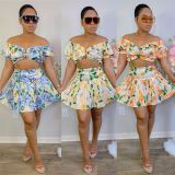 Casual Printed Short Sleeve Tops + Pleated Skirt Set