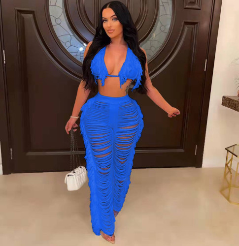 Knitted Tassel Sexy Two Piece Beach Outfits for Women Swimsuit Summer Vacation Matching Sets
