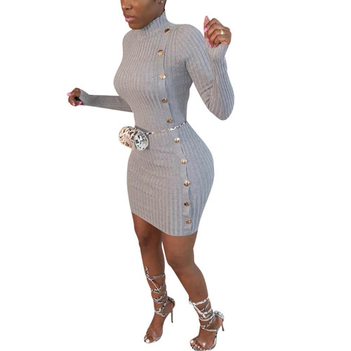 Solid Color High Neck Club Dress