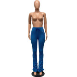 Solid Color Pleated Micro Flared Stacked Trousers