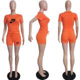 Summer Women Letter Print Sport Two Piece Short Top and Shorts Tracksuit Sweatsuit Outfits
