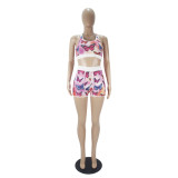 Sexy Graphic Print Yoga Tank Top Shorts Set