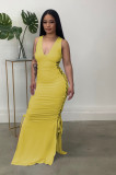 Sexy Solid Bandage Hollowed Out Split Joint Slit V Neck Sleeveless Straight Dresses