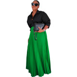 Solid Color High Waist Long Pleated Skirts