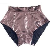 Imitation Leather Pleated Ruffled Hot Short
