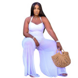 Solid Color Stitching Halter Jumpsuit