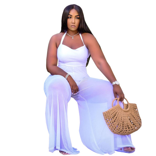 Solid Color Stitching Halter Jumpsuit