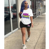 Women Tracksuits Outfit Casual Solid Color Graphic Print Short Sleeve Shorts Two-Piece Set