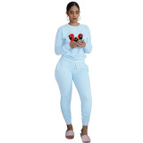 Trend New Light Blue Squid Game Mask Man Printed Sports Two Piece Ruched Pants Set