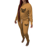 Casual Print Letter Pleated Sweatpants Two Piece with Pockets
