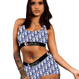 Sexy Pattern Printed Shorts Set Yoga Swimsuit Pants Set