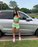 Solid Color Green Ladies Vest Shorts Two Piece Set with Pockets