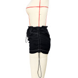 Solid Color Shirred Elastic Buckle Athleisure Pocket Cargo Skirts