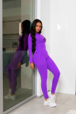 Solid Turtleneck Long Sleeve Bodycon Bodysuit Sports Elasticity Two Piece Pant Set