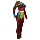 Women Colorful Ink-splash Print Crop Top Two Piece Outfits