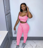 Solid Color Suspender Sports Two Piece Set