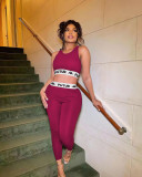 Wine Red Casual Printed Tight Track Crop Tank Top Pants Set