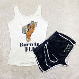 Summer Sexy Graphic Print Sleeveless Yoga Shorts Set