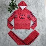 Autumn Fashion Women's Printed Hooded Sweatshirt and Trousers 2 Pieces