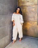 Solid Color Off Shoulder Jumpsuit