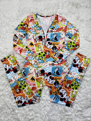 Casual Pattern Printed V Neck Home Jumpsuit