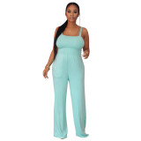 Women Solid Sling Pocket Straight Leg Jumpsuit