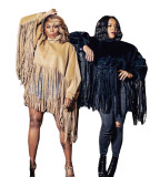 Black British Style Oversized Fringed Top