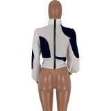 Color Block Stitching Perspective Irregular Blouse