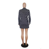 Polka Dot Printed Long Sleeve Coat Two Piece Set