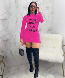 Casual Offset Printed Letters Hooded Mini Dress
