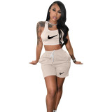 New Sleeveless Vest Printed Casual Two-piece Short Set With Pockets