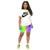 Casual Round Neck Gradient Print 2 Piece Short Set Women